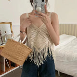 Getadme-Crochet Knit Cami Tops Women Strap Crop Camis and Tanks for Women Teengirl 2024 Summer Vacation Boho Outfit