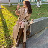 Getadme 1 Streetwear Loose Trench Coat Midi Length Fashion Korean Elegant Khaki Black Women's Windbreaker Coat Casual Double Breasted Tops