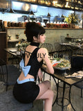 Getadme-Summer Sexy Backless 2 Piece Skirt Set Woman Bow Sleeveless Vest + Slim Fashion Mini Skirt Outfits Korean Style Set Design