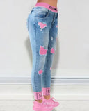 Getadme Fake Two-Piece Patchwork Cutout Ripped Jeans Women Ankle Length Fashion Casual High Waist Pencil Pants Denim