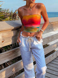 Women Sexy Y2k Tie Dye Basics Camis Wrap Chest Tube Tops Print Boat Neck Strapless Tank Tops Summer Backless Bandeau Crop Tops