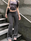 Getadme-Autumn Winter Sweatpants Low-waisted Trousers Black Grey Drawstring Flare Pants Streetwear High Quality Women Long Pants