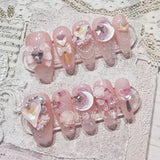 Getadme-Clarity Gentle Fairy Fake Nail Girl Diamond Nail Patch Pink Bow Love Wear Nail Piece Finished Product Removable