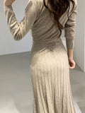 Dresses Stretchy Women Knitted Bodycon Pencil Dress Autumn Winter Solid Vestidos Long Sleeve V Neck Slim Lady Chic Dress