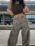 Gothic Women's Leopard Print Jeans Vintage Casual Streetwear High Waist Loose Trashy Pants Y2K Baggy Trouser Denim Jeans