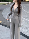 Women Fashion Slim Knitted Tracksuits 2 Piece Set Autumn Winter Casual Hooded Zip-up Short Coat Trousers Outfits Femme Clothing