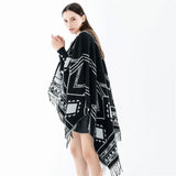 Getadme-Cloak Poncho Capes 2024 New Indian Nepalese Style Geometric Tassel Split Women Shawl Warm Air Conditioning Room Lady Blue