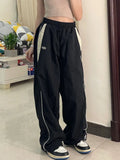 Getadme Women Spring Retro Solid Loose Drawstring Trousers Casual Joggers Baggy Wide Leg Sweatpants Mid Waist Sporty Y2k Female Clothes