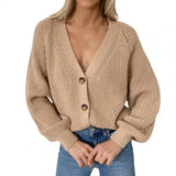 GETADME Simple Apparel Knitted Sweater Cardigan Women's Autumn Solid Color Long Sleeve Polyester Single-Breasted Women Sweater Oversize