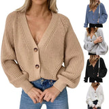 GETADME Simple Apparel Knitted Sweater Cardigan Women's Autumn Solid Color Long Sleeve Polyester Single-Breasted Women Sweater Oversize