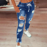 GETADME Stretchy Ripped Hole Jeans Women 2024 Straight Denim Trousers Female High Waist All-Match Casual Denim Pants New Streetwear