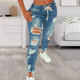 GETADME Stretchy Ripped Hole Jeans Women 2024 Straight Denim Trousers Female High Waist All-Match Casual Denim Pants New Streetwear