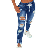 GETADME Stretchy Ripped Hole Jeans Women 2024 Straight Denim Trousers Female High Waist All-Match Casual Denim Pants New Streetwear