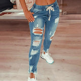 GETADME Stretchy Ripped Hole Jeans Women 2024 Straight Denim Trousers Female High Waist All-Match Casual Denim Pants New Streetwear