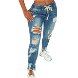 GETADME Stretchy Ripped Hole Jeans Women 2024 Straight Denim Trousers Female High Waist All-Match Casual Denim Pants New Streetwear