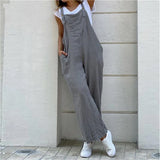 GETADME Summer Jumpsuit For Women Solid Color Jumpsuit Casual Long Pant Pockets Button Wide Leg Strap Jumpsuit Loose Rompers Overalls