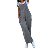 GETADME Summer Jumpsuit For Women Solid Color Jumpsuit Casual Long Pant Pockets Button Wide Leg Strap Jumpsuit Loose Rompers Overalls