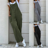 GETADME Summer Jumpsuit For Women Solid Color Jumpsuit Casual Long Pant Pockets Button Wide Leg Strap Jumpsuit Loose Rompers Overalls