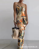 GETADME Summer Slim O-Neck Suspender Long Dress Women's Fashion Sexy Floral Printing Party Bodycon Dresses Female Y2K