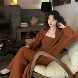 GETADME Temperament Celebrity Knitted Suit Women's Autumn and Winter New Medium and Long Tube Top Dress Sweater Cardigan Two-piece Set