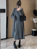 GETADME Temperament Celebrity Knitted Suit Women's Autumn and Winter New Medium and Long Tube Top Dress Sweater Cardigan Two-piece Set