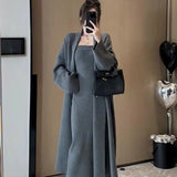 GETADME Temperament Celebrity Knitted Suit Women's Autumn and Winter New Medium and Long Tube Top Dress Sweater Cardigan Two-piece Set