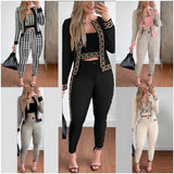 GETADME Three-piece Set For Women In Spring  Autumn Fashion Plaid Contrasting Vest Long-sleeved Cardigan Jacket Tights Suit