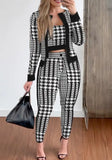 GETADME Three-piece Set For Women In Spring  Autumn Fashion Plaid Contrasting Vest Long-sleeved Cardigan Jacket Tights Suit