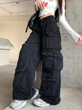 GETADME Trashy Y2K 2000S Streetwear Washed Black Baggy Jeans Cargo Pants For Women Clothes Multi Pockets Wide Leg Gothic Lady Trousers