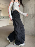 GETADME Trashy Y2K 2000S Streetwear Washed Black Baggy Jeans Cargo Pants For Women Clothes Multi Pockets Wide Leg Gothic Lady Trousers