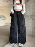 GETADME Trashy Y2K 2000S Streetwear Washed Black Baggy Jeans Cargo Pants For Women Clothes Multi Pockets Wide Leg Gothic Lady Trousers