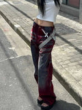 GETADME Trendy Street Straight Wide Leg Pants Fashion High Street Baggy Jeans Harajuku Style Hip Hop Y2k Trousers Y2k Pants Streetwear