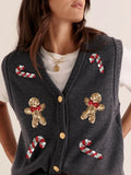 GETADME Ugly Christmas Vests for Women Sequin Nutcracker Santa Sweaters Shirt Holiday Sparkly Graphic Crewneck Pullover Top Black