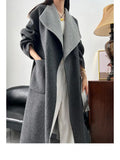 GETADME Wear It On Both Sides Lady Woolen Jackets 2025 Autumn And Winter Bathrobe Style Large Lapel Lace Up Tie Women's Long Wool Coats