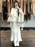 GETADME Winter France Princess Elegant 2 Piece Set Women Tassel Solid Designer Midi Dress Suit Female Korean Style Chic Clothes 2024 New