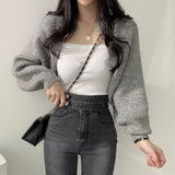 GETADME Women Autumn Versatile Knitted Short Cardigan Sweater Shawl Korean Fashionable Women's Top