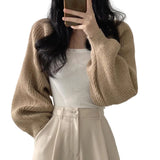 GETADME Women Autumn Versatile Knitted Short Cardigan Sweater Shawl Korean Fashionable Women's Top