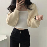 GETADME Women Autumn Versatile Knitted Short Cardigan Sweater Shawl Korean Fashionable Women's Top