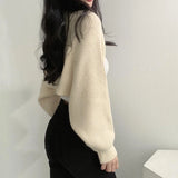 GETADME Women Autumn Versatile Knitted Short Cardigan Sweater Shawl Korean Fashionable Women's Top