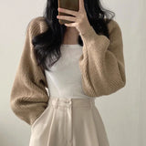 GETADME Women Autumn Versatile Knitted Short Cardigan Sweater Shawl Korean Fashionable Women's Top