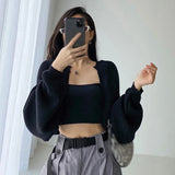 GETADME Women Autumn Versatile Knitted Short Cardigan Sweater Shawl Korean Fashionable Women's Top