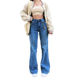 GETADME Women Denim Flared Pants Casual Solid Color Stretchy High Waist Bell Bottom Jeans Streetwear Baggy Jeans For Women Trousers Y2K