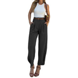 GETADME Women Pants Pockets Casual Nine-point Suit Pants Temperament High Waist Cargo Pants Zipper Fly Female Ankle Trousers Pantalones