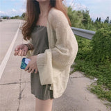 GETADME Women's Beach Style Loose Sunscreen Cardigan Summer Sexy Knitting Solid Color All-Match Cardigan Korean Version