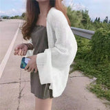 GETADME Women's Beach Style Loose Sunscreen Cardigan Summer Sexy Knitting Solid Color All-Match Cardigan Korean Version