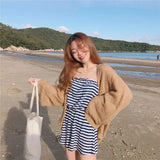 GETADME Women's Beach Style Loose Sunscreen Cardigan Summer Sexy Knitting Solid Color All-Match Cardigan Korean Version