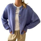 Getadme Women s Solid Color Cardigan Fuzzy Long Sleeve Button Down Sweater Soft Knit Tops Outerwear