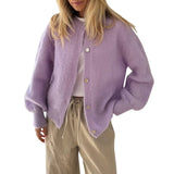 Getadme Women s Solid Color Cardigan Fuzzy Long Sleeve Button Down Sweater Soft Knit Tops Outerwear