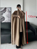 GETADME Wrinkled Women's Windbreaker Jacket Bat Sleeve Scarf Collar, Gradient Long Robe Fashion Retro Coats and Jackets Women