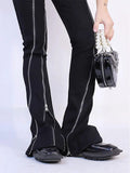 Getadme Y2K Slit Zipper Black Flare Pants Women High Waist Pocket Casual Fashion Autumn Winter Sexy Slim Floor-Length Pants New